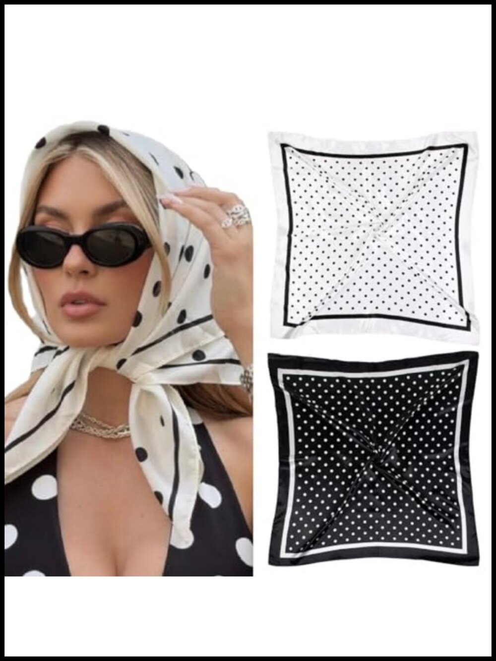 Silk Blend Head Scarf Set Polka Dot Bandana Hair Wrap 35x35